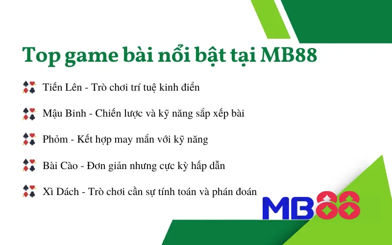 Game Bài 2 Top game bài nổi bật tại MB88
