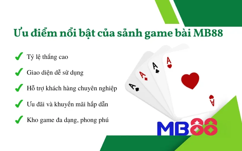 Game Bài 3 Ưu điểm nổi bật của sảnh game bài MB88